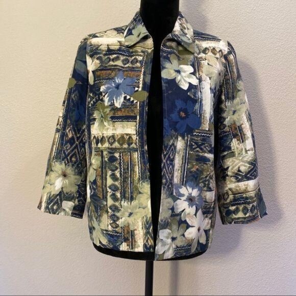 Alfred Dunner open jacket Size 10P Button Up Floral Print Blue - Picture 7 of 8